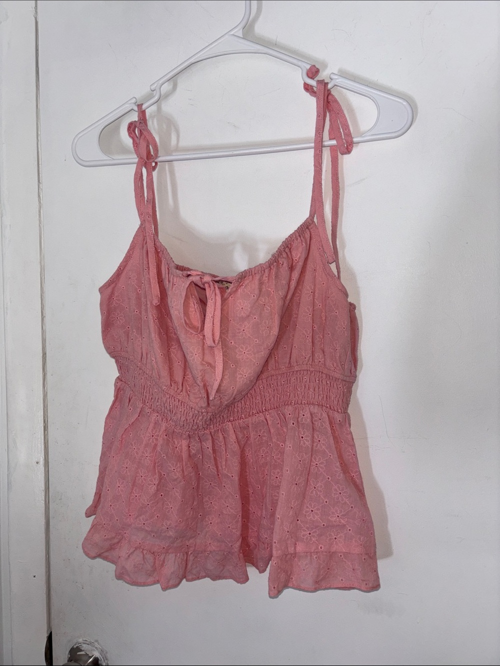 Altar'd State Rose Pink Eyelet Tie-Shoulder Cami